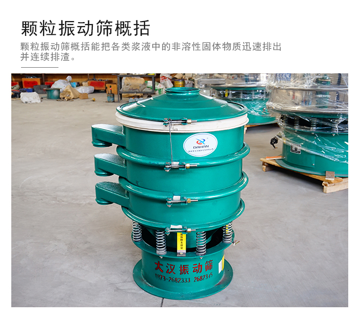 顆粒式振動篩是針對顆粒狀物料進行研發的，由于顆粒的形狀有很多的不同所以，廠家在清網裝置方面進行提升效率。